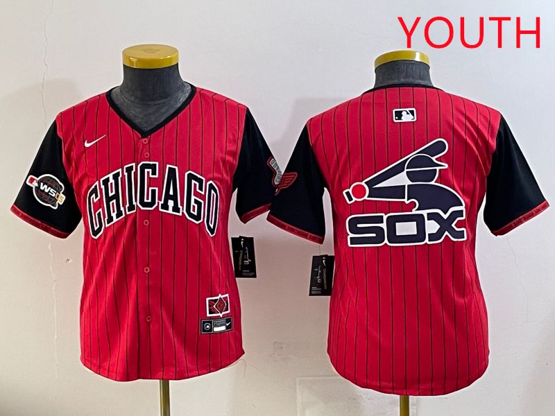 Youth Chicago White Sox Blank Red Stripe Joint Name Nike 2025 MLB Jersey style 9->youth mlb jersey->Youth Jersey